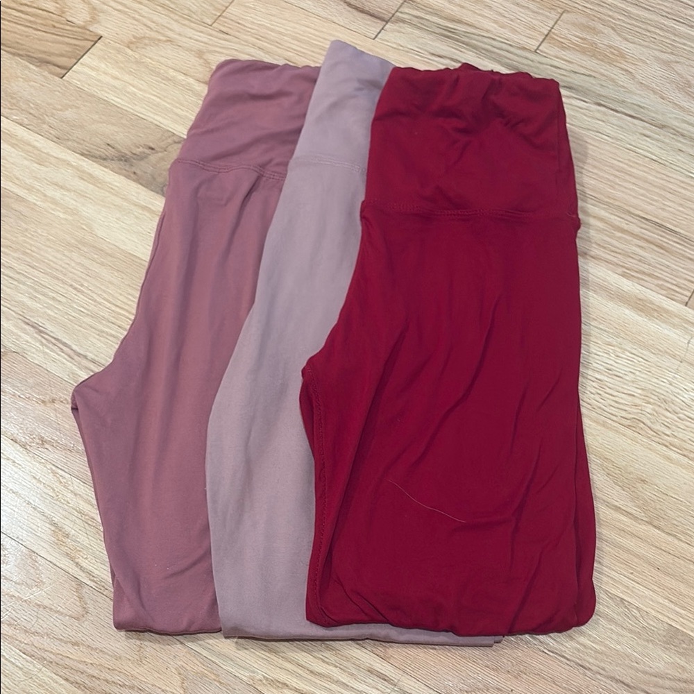 Set of Three High-Waisted Leggings - Red, Pink, and Mauve